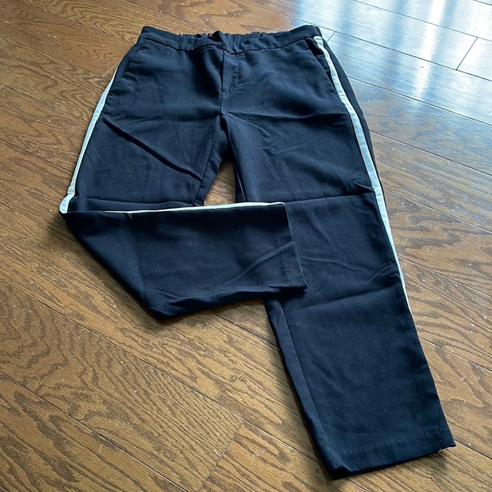 Button free black with white strip dress up pants